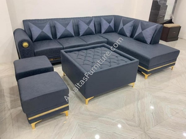 Amaltas L Shaped Sofa with Metal Legs