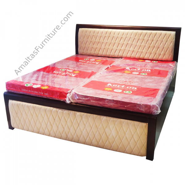 Amaltas Teak Wood Cross Quilted Bed