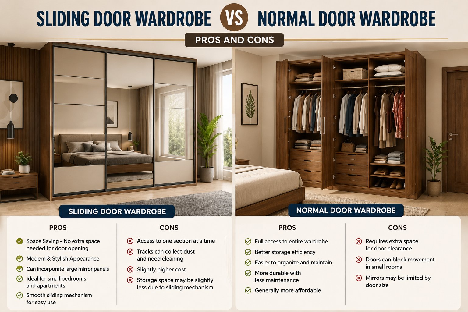 Sliding Door Wardrobe vs Normal Door Wardrobe: Pros and Cons