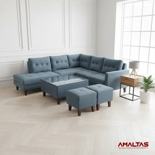 Amaltas L Shape Sofa | Modern Sofa Set Design | Wooden Legs – Sofa in Dehradun