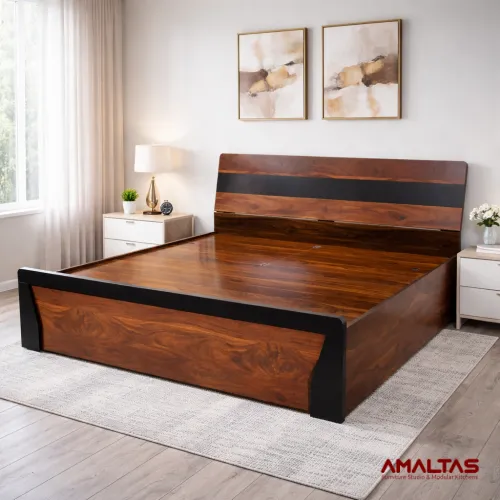 Amaltas Engineered Wood King size Bed with Box Storage and Leg Side Trolly – Bed in Dehradun