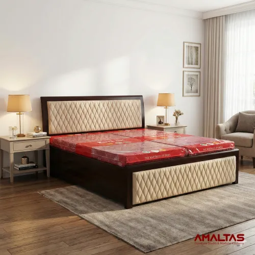 Amaltas Teak Wood Cross Quilted Bed – Bed in Dehradun