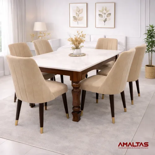 Amaltas Round Back Marble top Dining Set – Dining Table in Dehradun