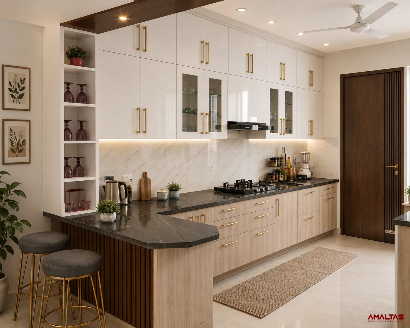 Amaltas H Shaped Kitchen with Upper Kitchen Cabinets – Modular Kitchen in Dehradun