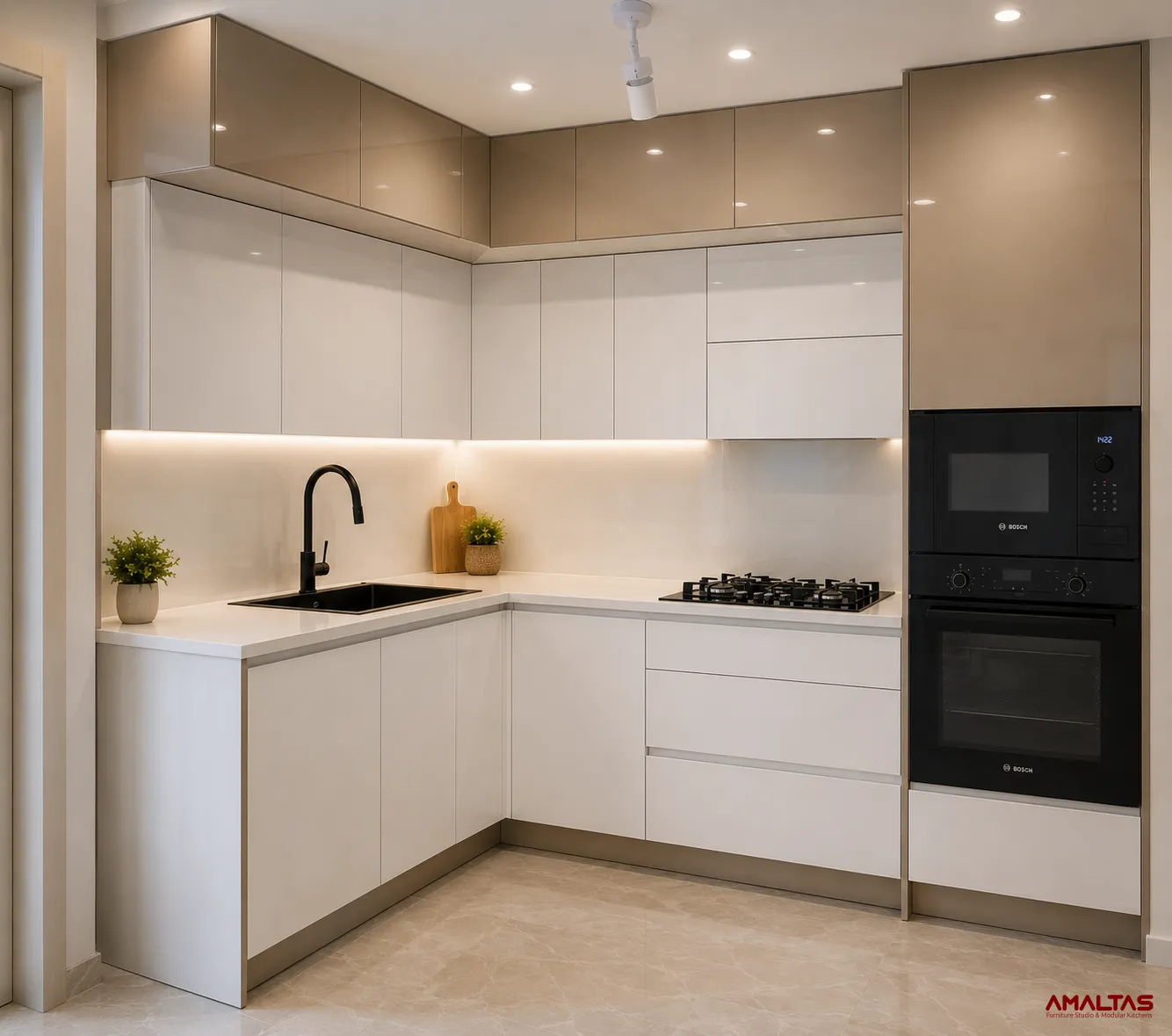 Amaltas Modular Kitchen with Roof Height Cabinet – Modular Kitchen in Dehradun