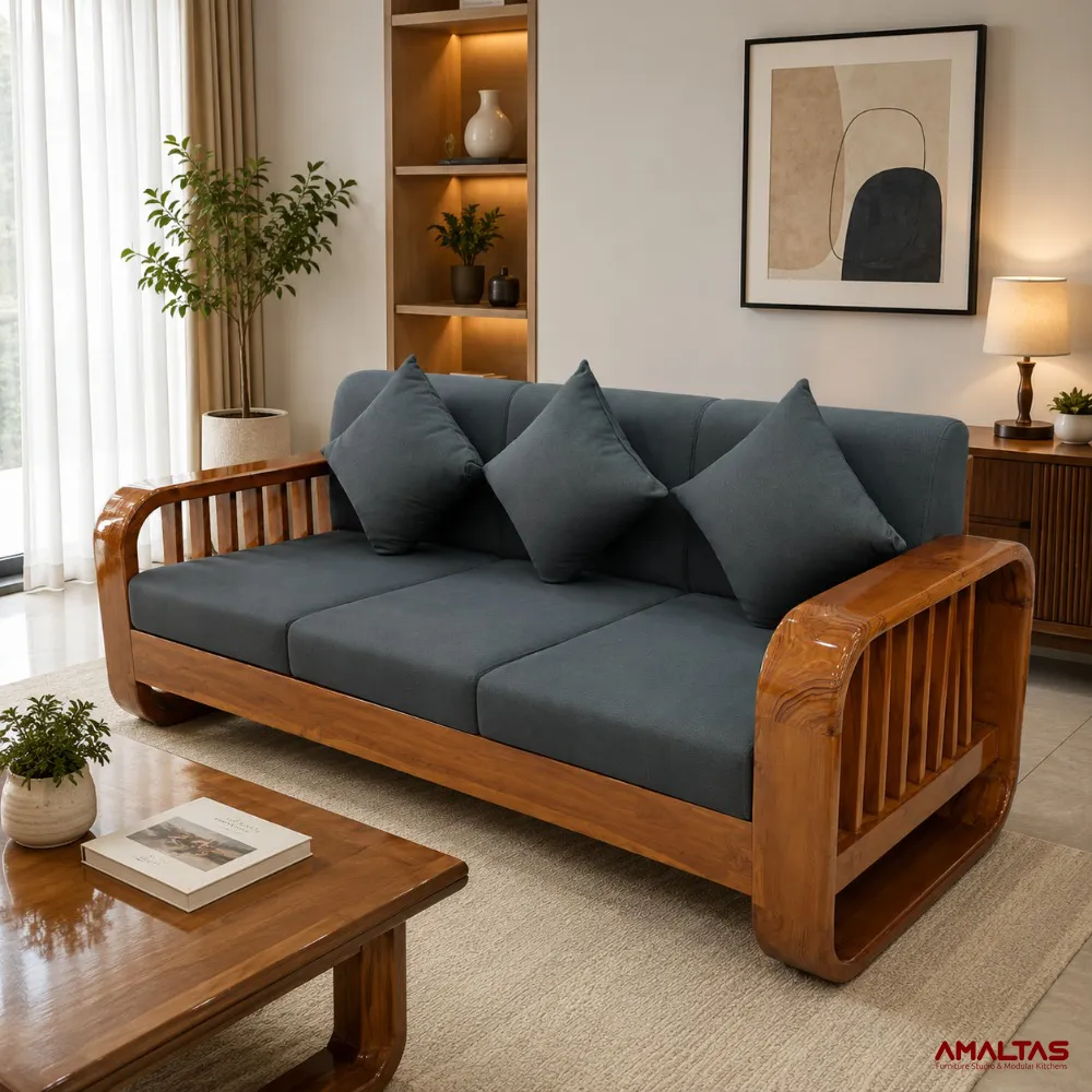 Amaltas Round Handle Sofa ~ Made From Uttrakhand Teak – Sofa in Dehradun