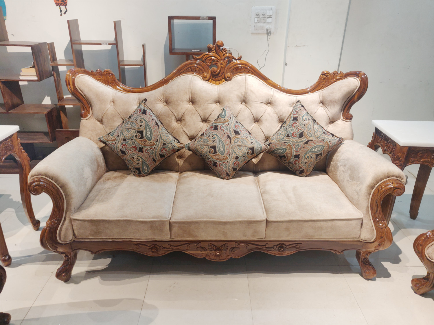 Amaltas Pure Sagwan Teak Hand Carved Sofa