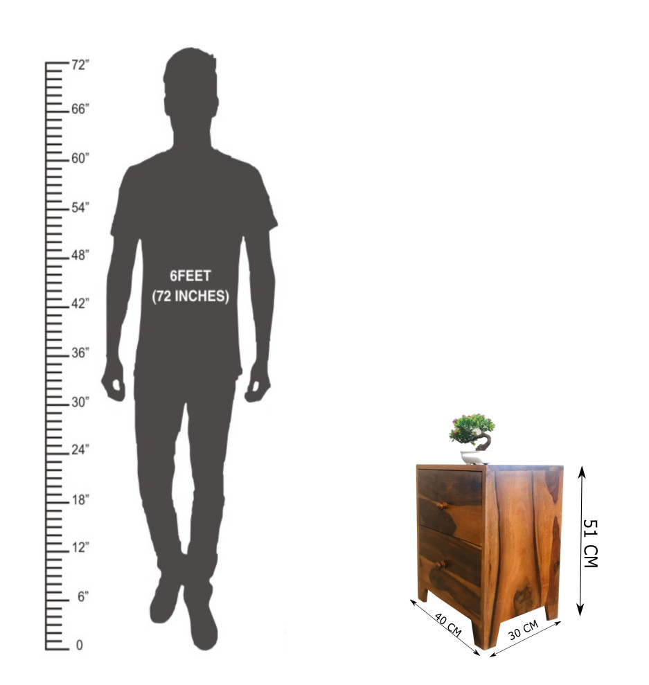 Amaltas Sheesham Wood Bedside Table Two Drawer