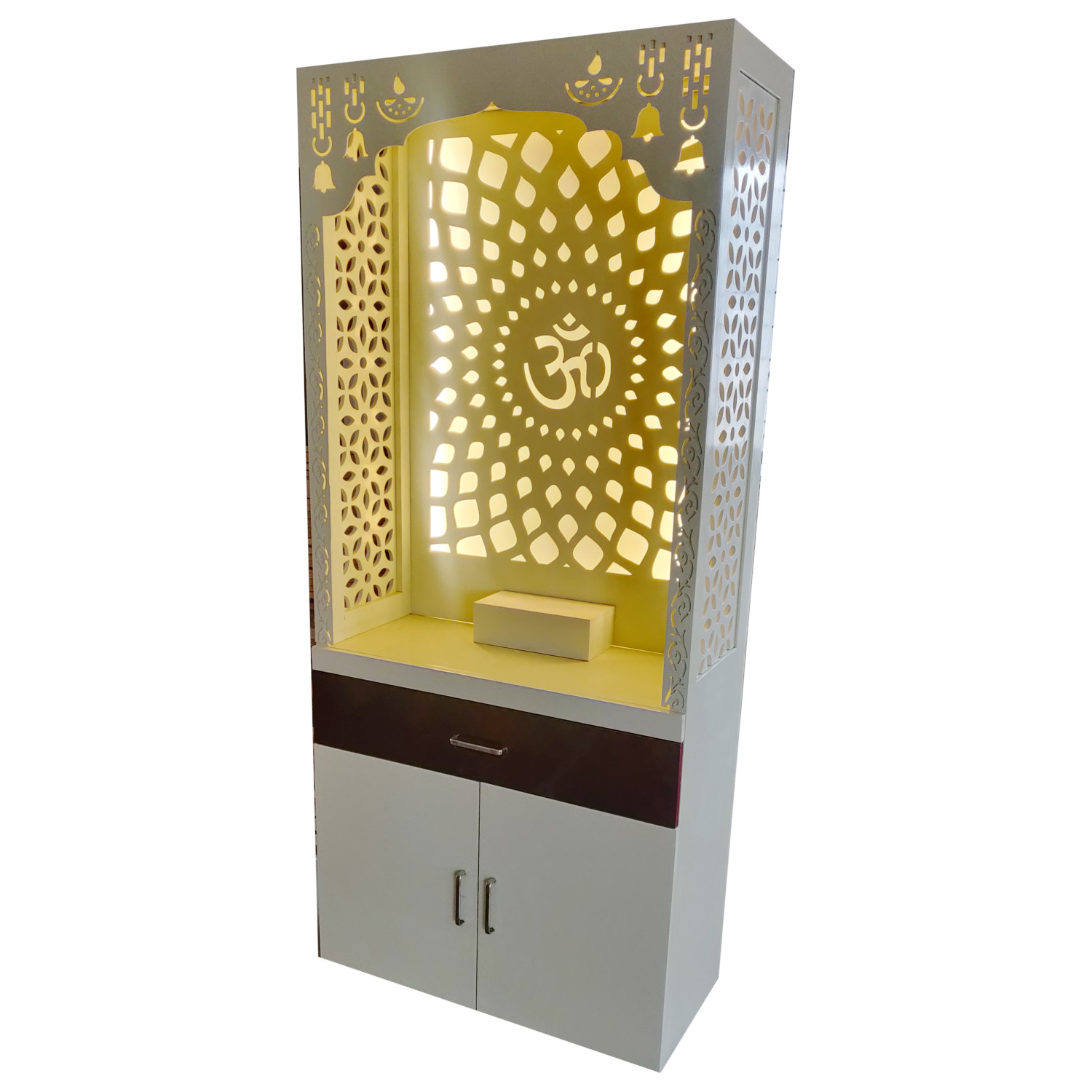 Amaltas White PU Polished Wooden Temple