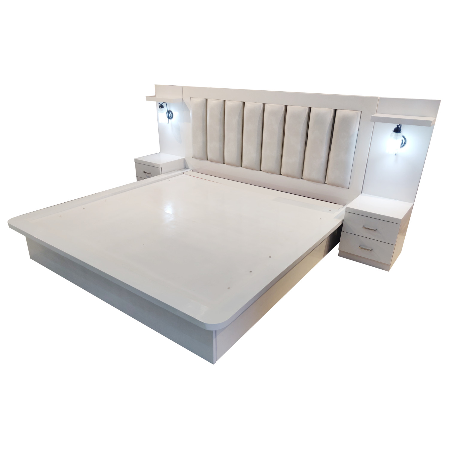Amaltas White Bed with Platform and Fully Hydrolic Storage