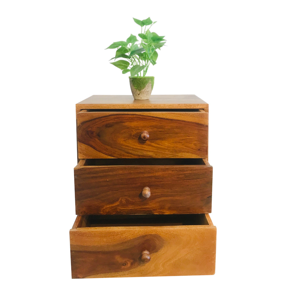 Amaltas Sheesham Wood Bedside Table Three Drawer