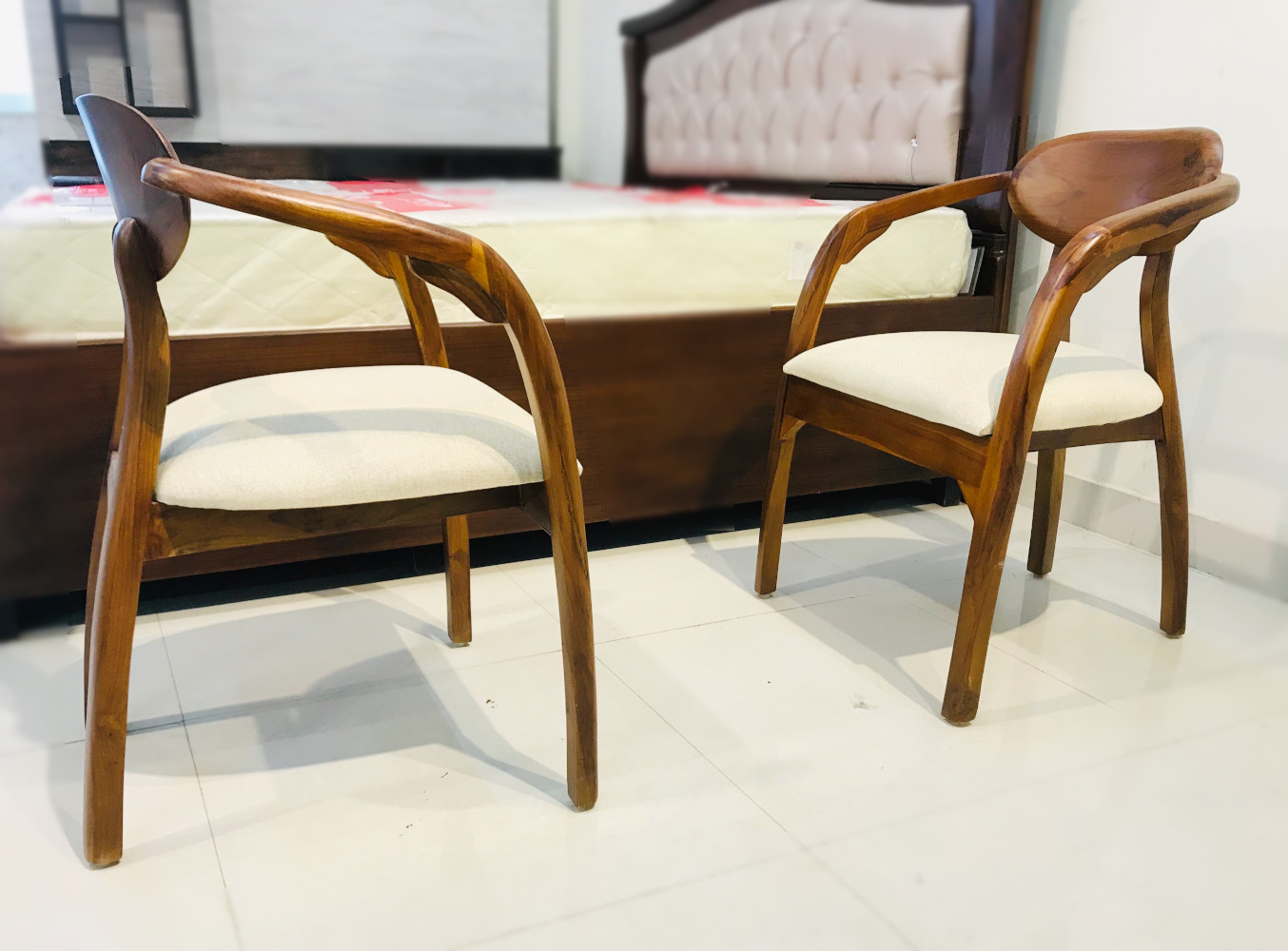 Amaltas Teak Wood Bedroom Chair with Curved Back