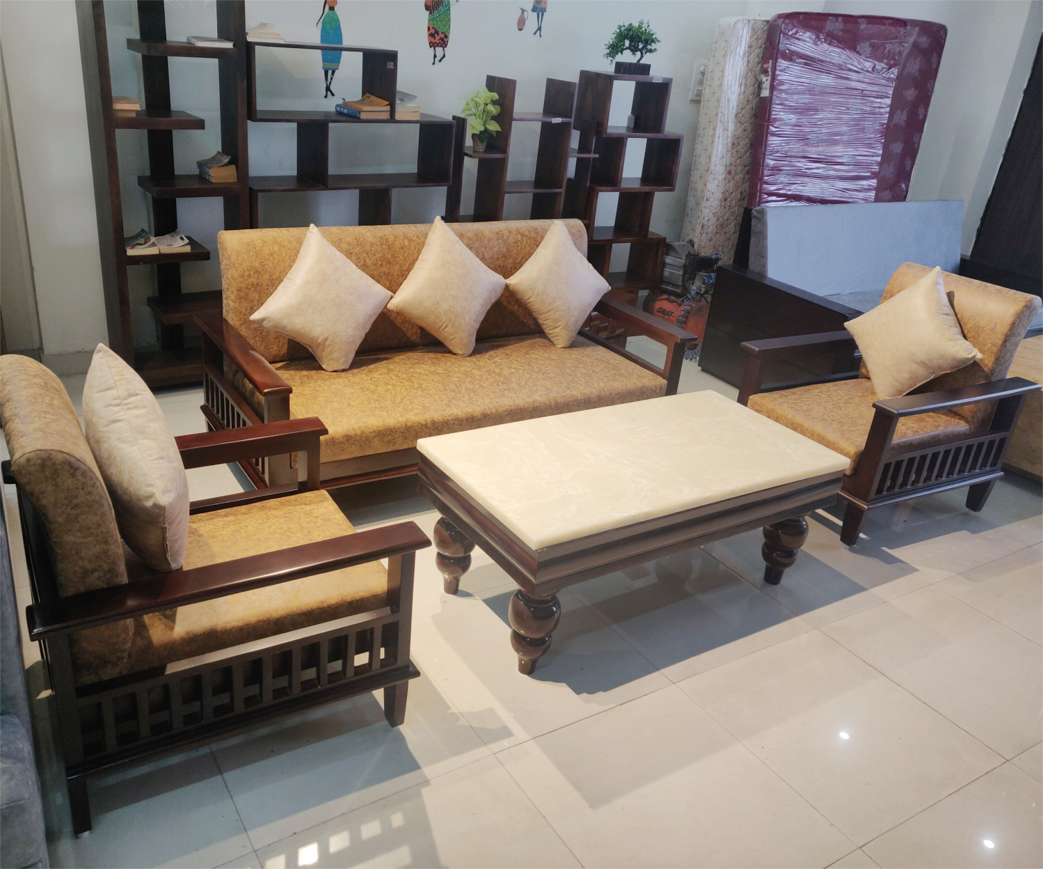 Amaltas Teak Wood Magazine Sofa Set