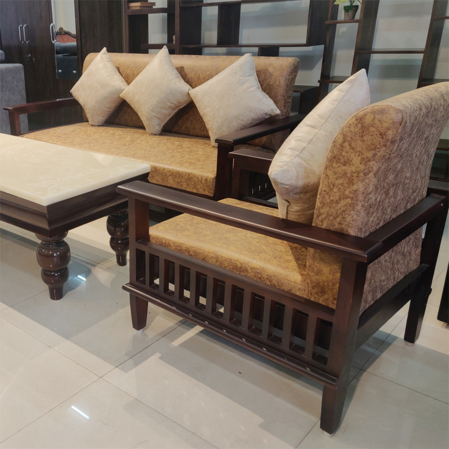 Amaltas Teak Wood Magazine Sofa Set