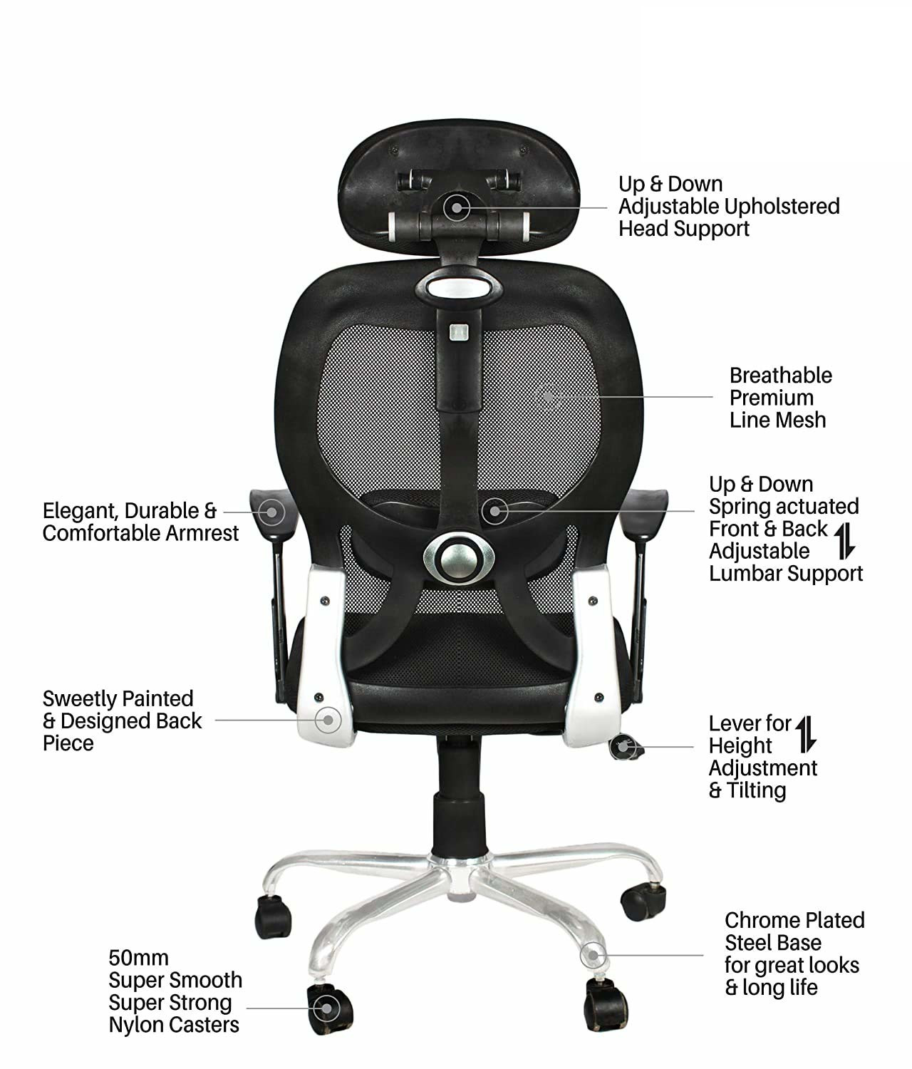 Amaltas High Back Ergonomic Chrome Frame Office Chair