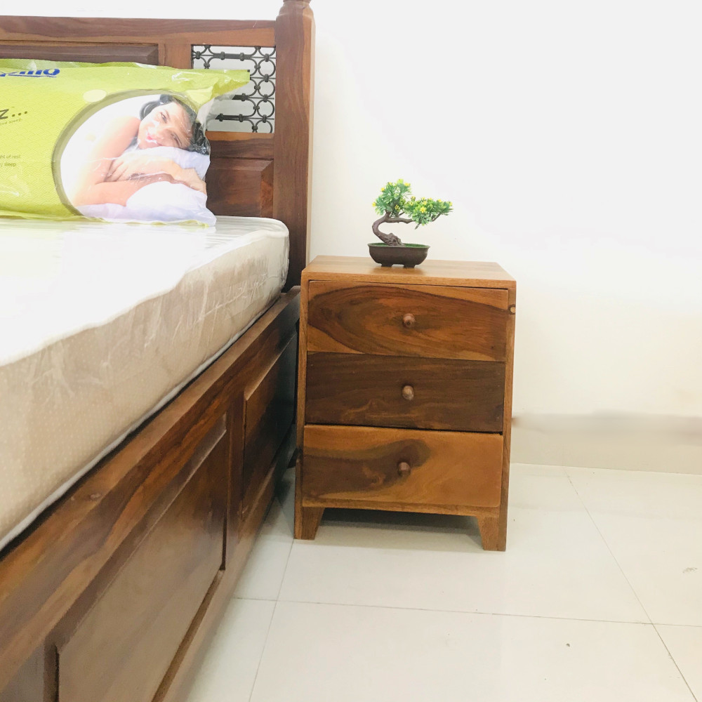 Amaltas Sheesham Wood Bedside Table Three Drawer