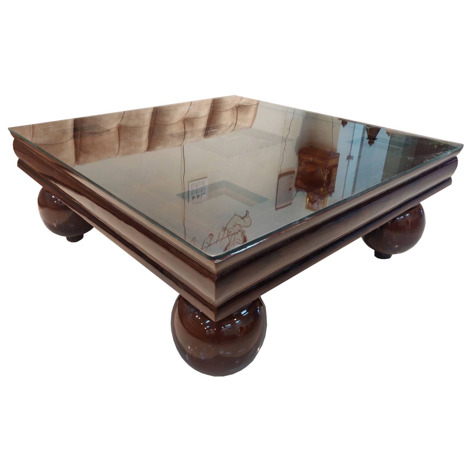 Amaltas Teak Wood Center Table with Teak Football Legs