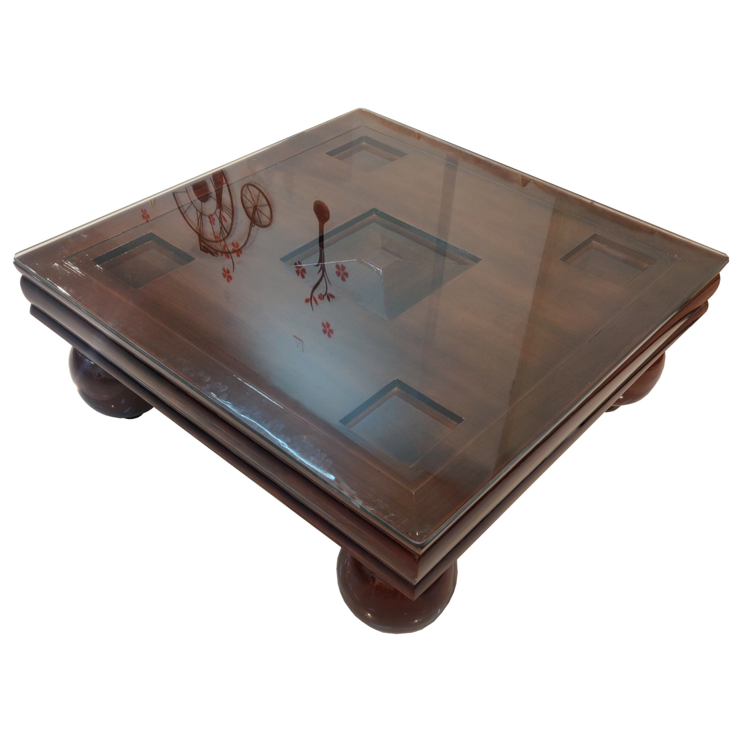 Amaltas Teak Wood Center Table with Teak Football Legs