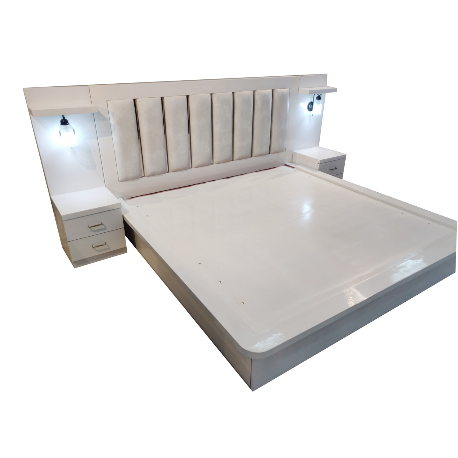Amaltas White Bed with Platform and Fully Hydrolic Storage