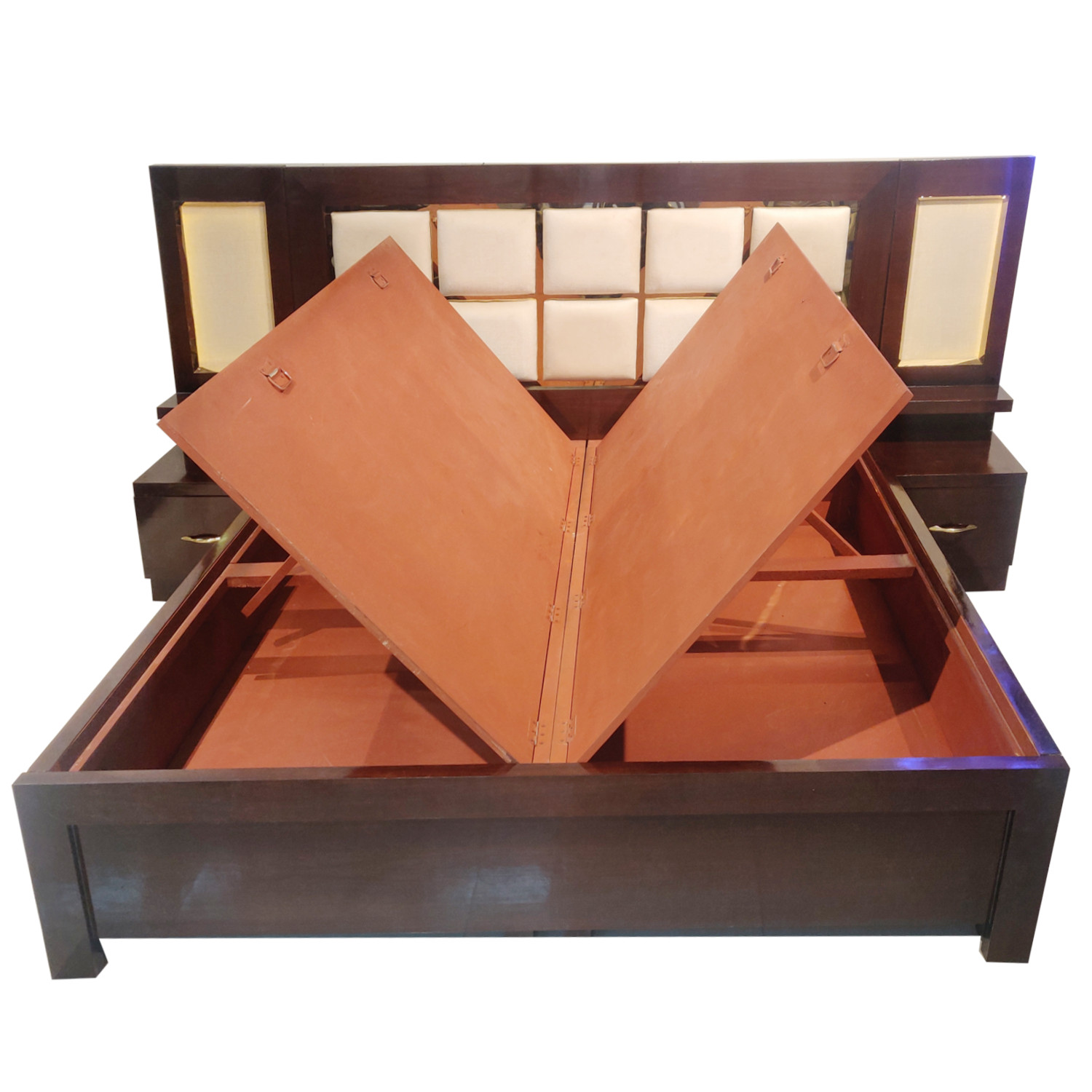 Amaltas Back Cushioned Bed with Lights