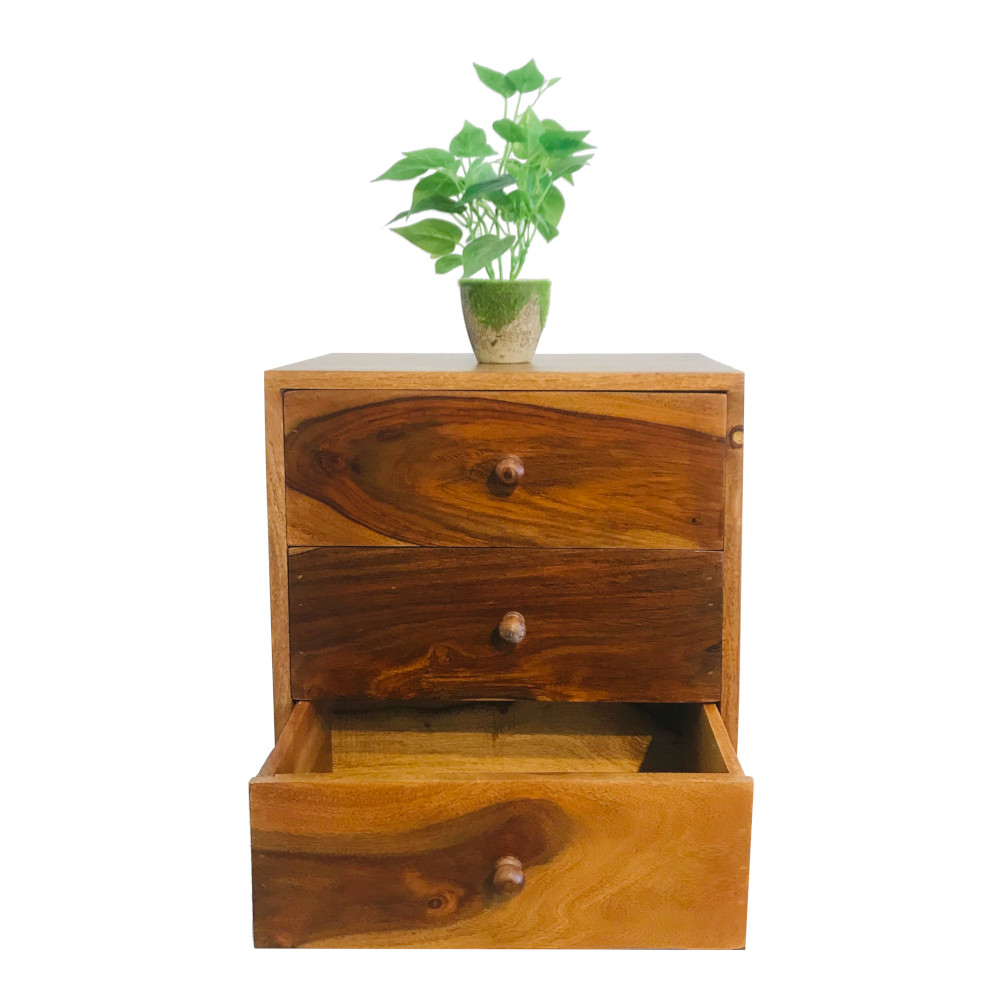 Amaltas Sheesham Wood Bedside Table Three Drawer