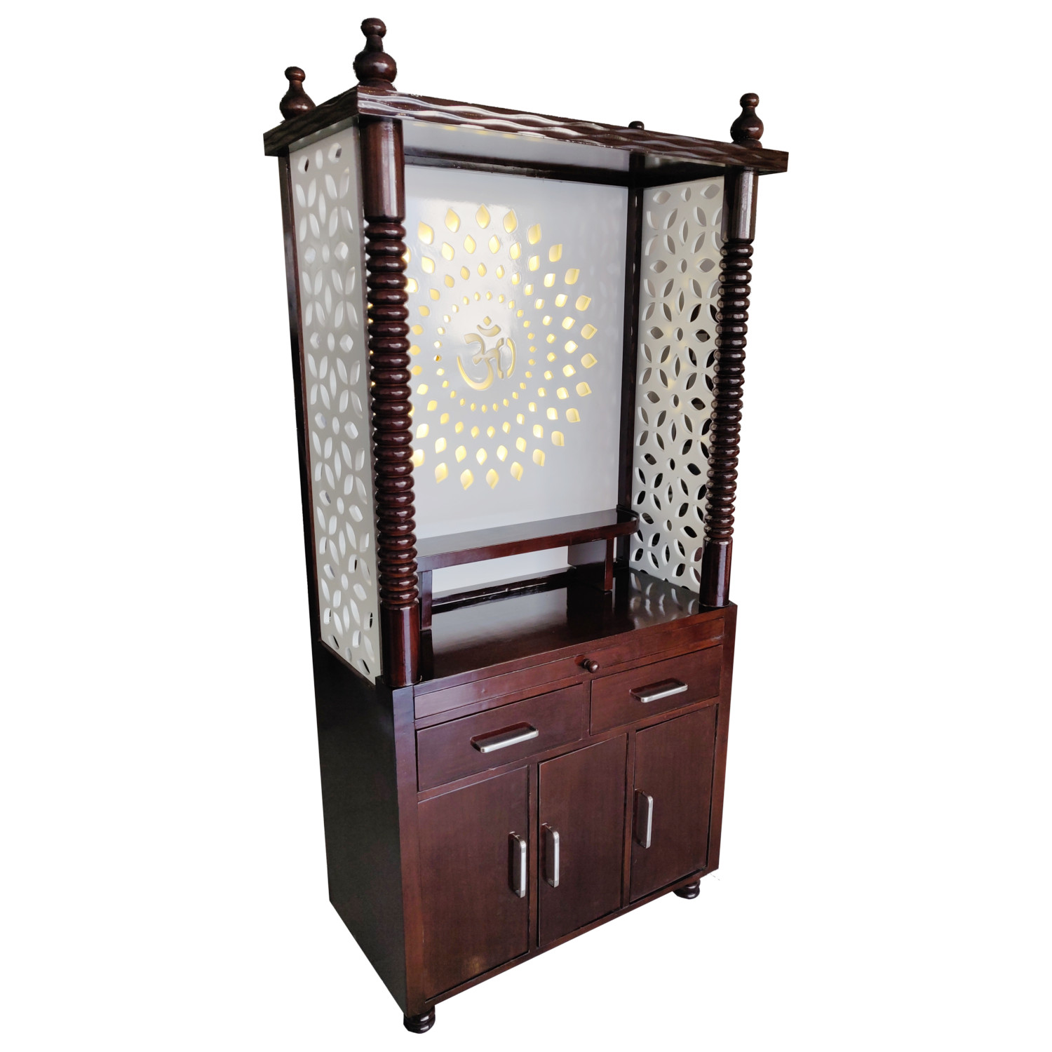 Amaltas Temple with Jali Cutting Lights and Storage