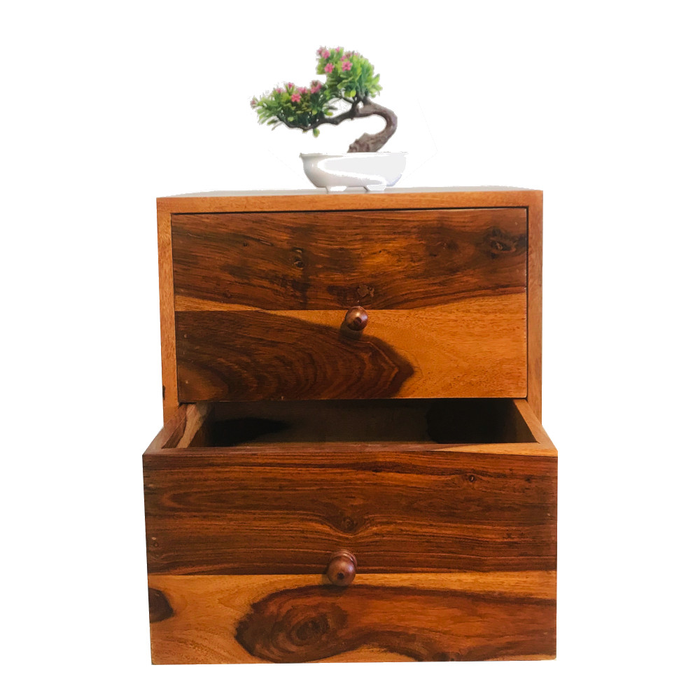 Amaltas Sheesham Wood Bedside Table Two Drawer