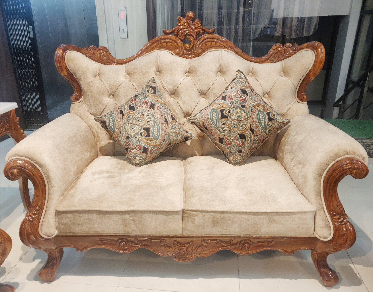 Amaltas Pure Sagwan Teak Hand Carved Sofa