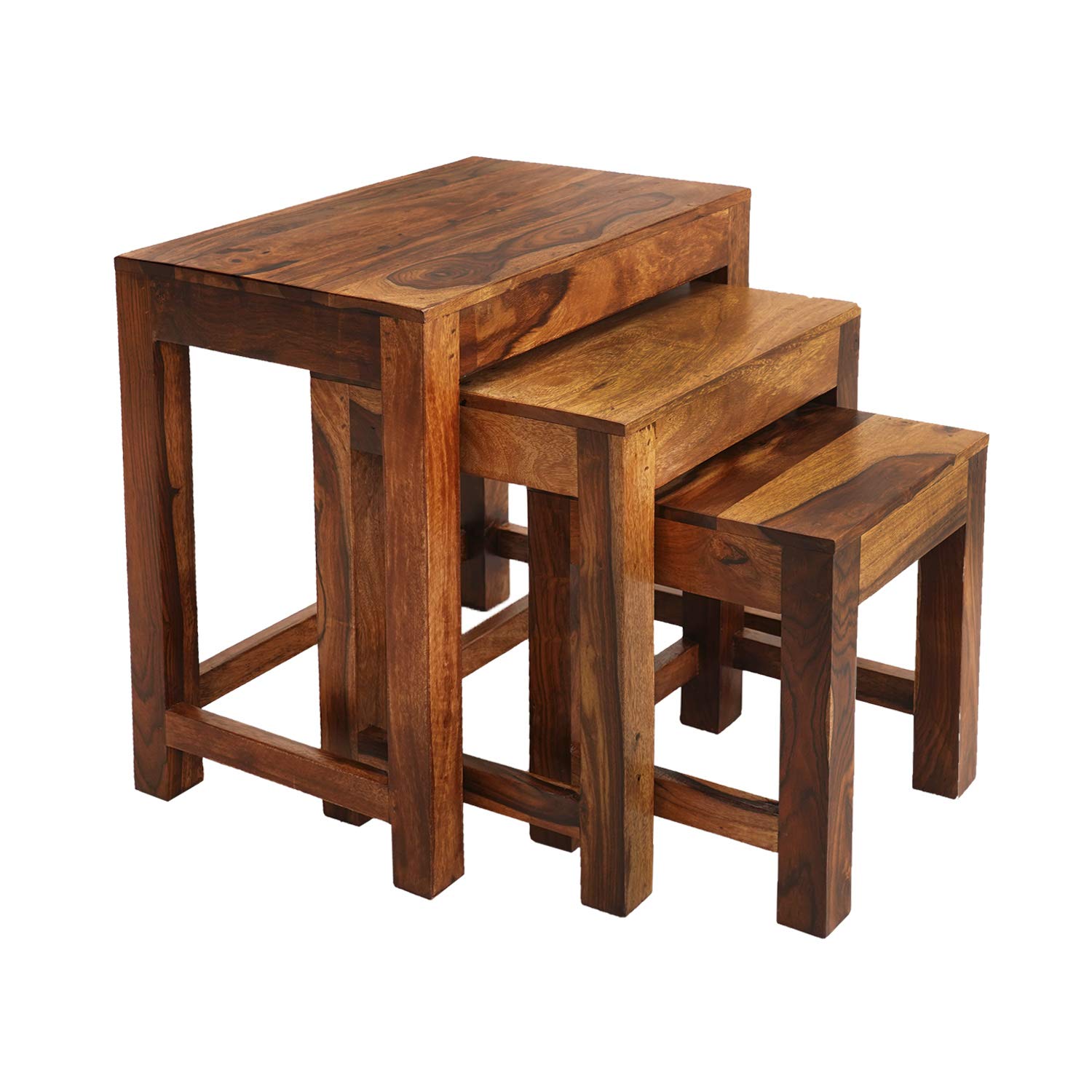 AMALTAS Nested Table Set of 3 STOOLS,Sheesham Wood Stools