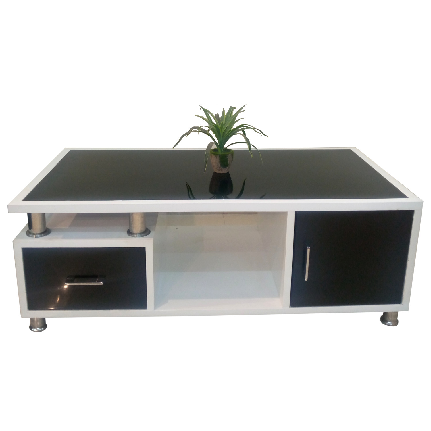 Amaltas Center Table with Drawer and Lacquered Glass Top