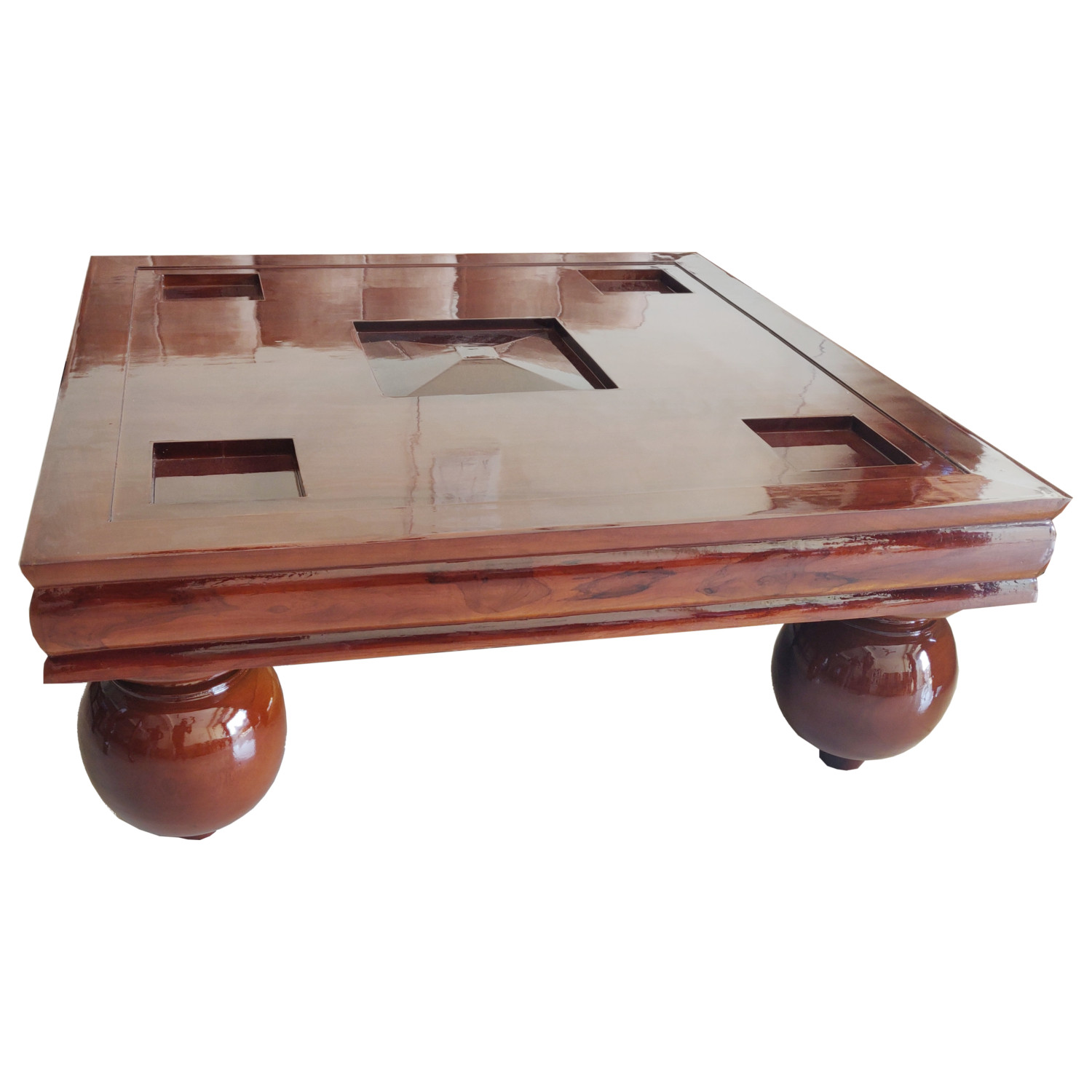 Amaltas Teak Wood Center Table with Teak Football Legs