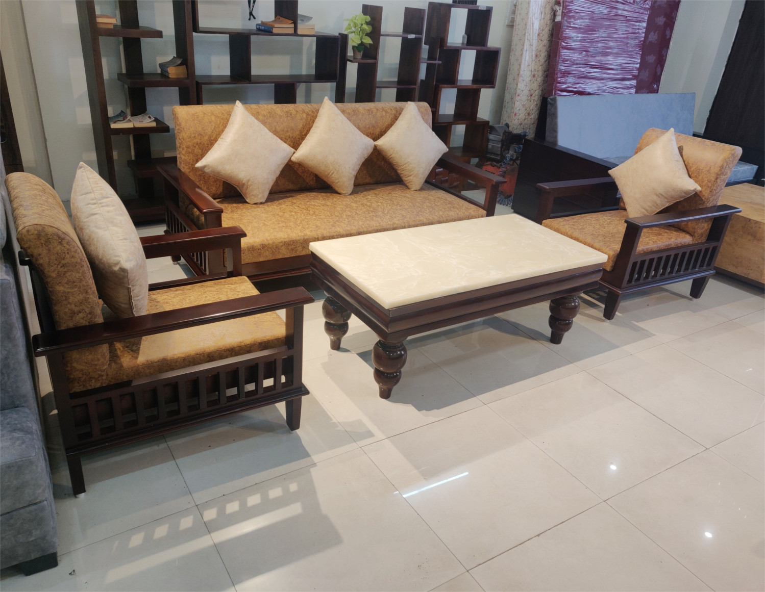 Amaltas Teak Wood Magazine Sofa Set