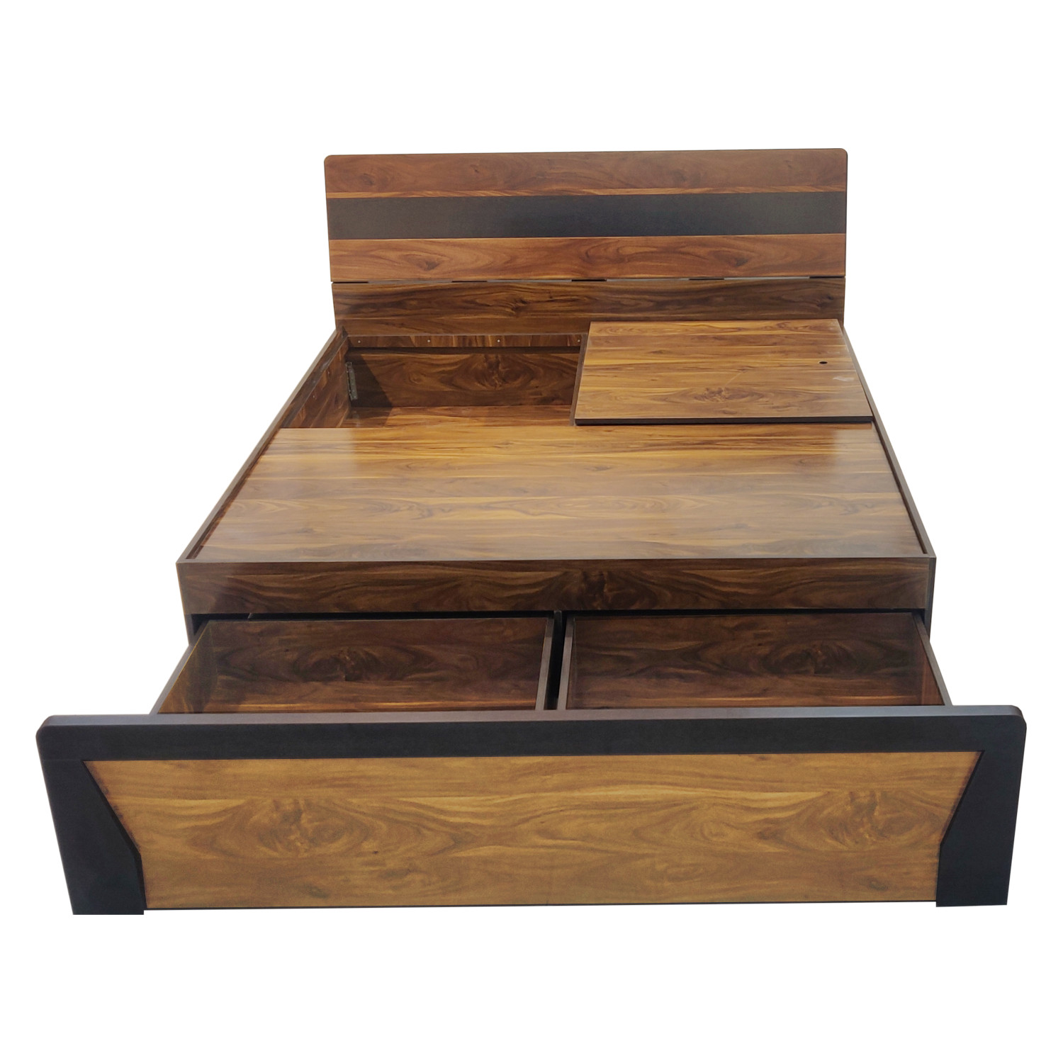 Amaltas Engineered Wood King size Bed with Box Storage and Leg Side Trolly