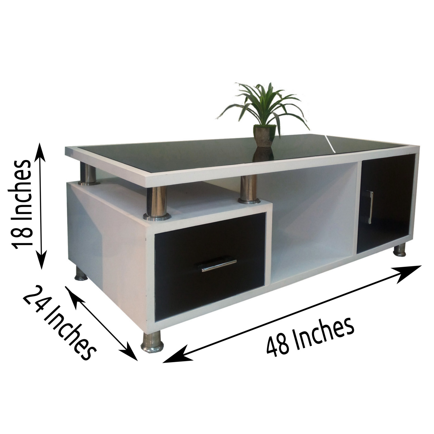 Amaltas Center Table with Drawer and Lacquered Glass Top