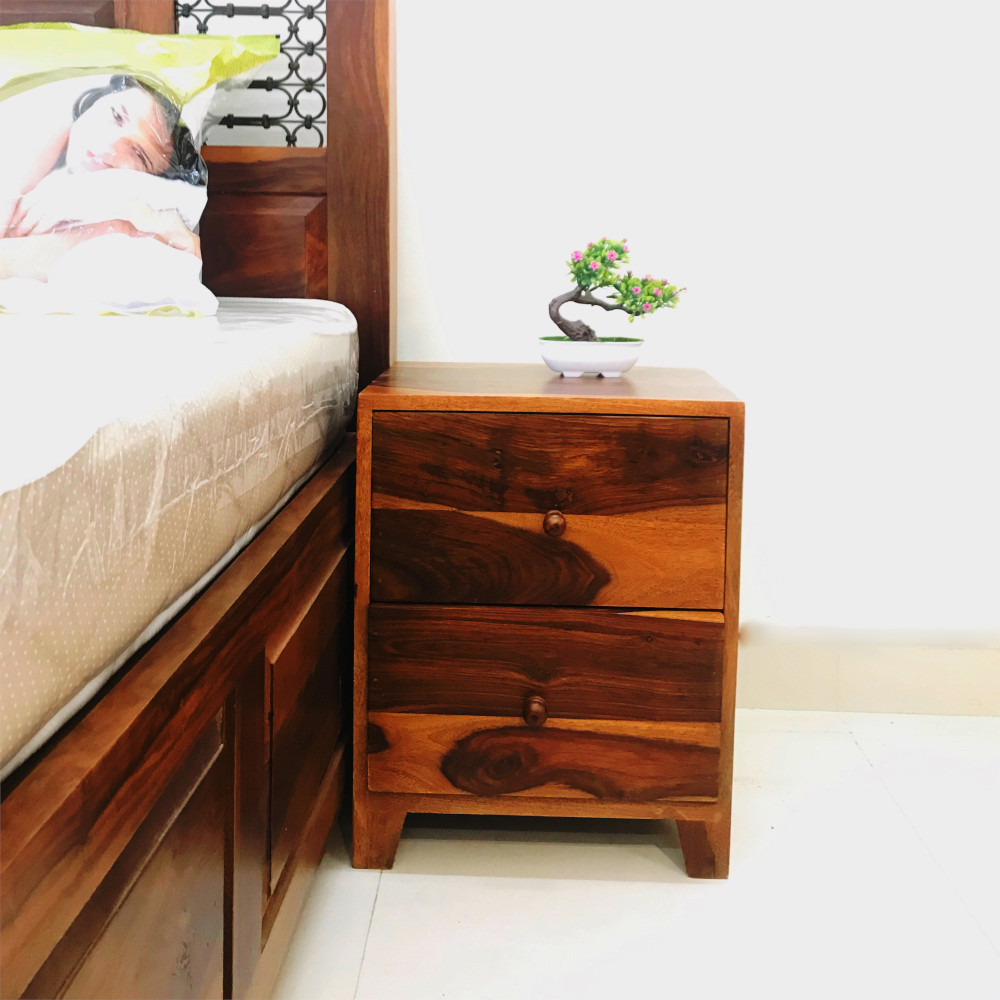 Amaltas Sheesham Wood Bedside Table Two Drawer