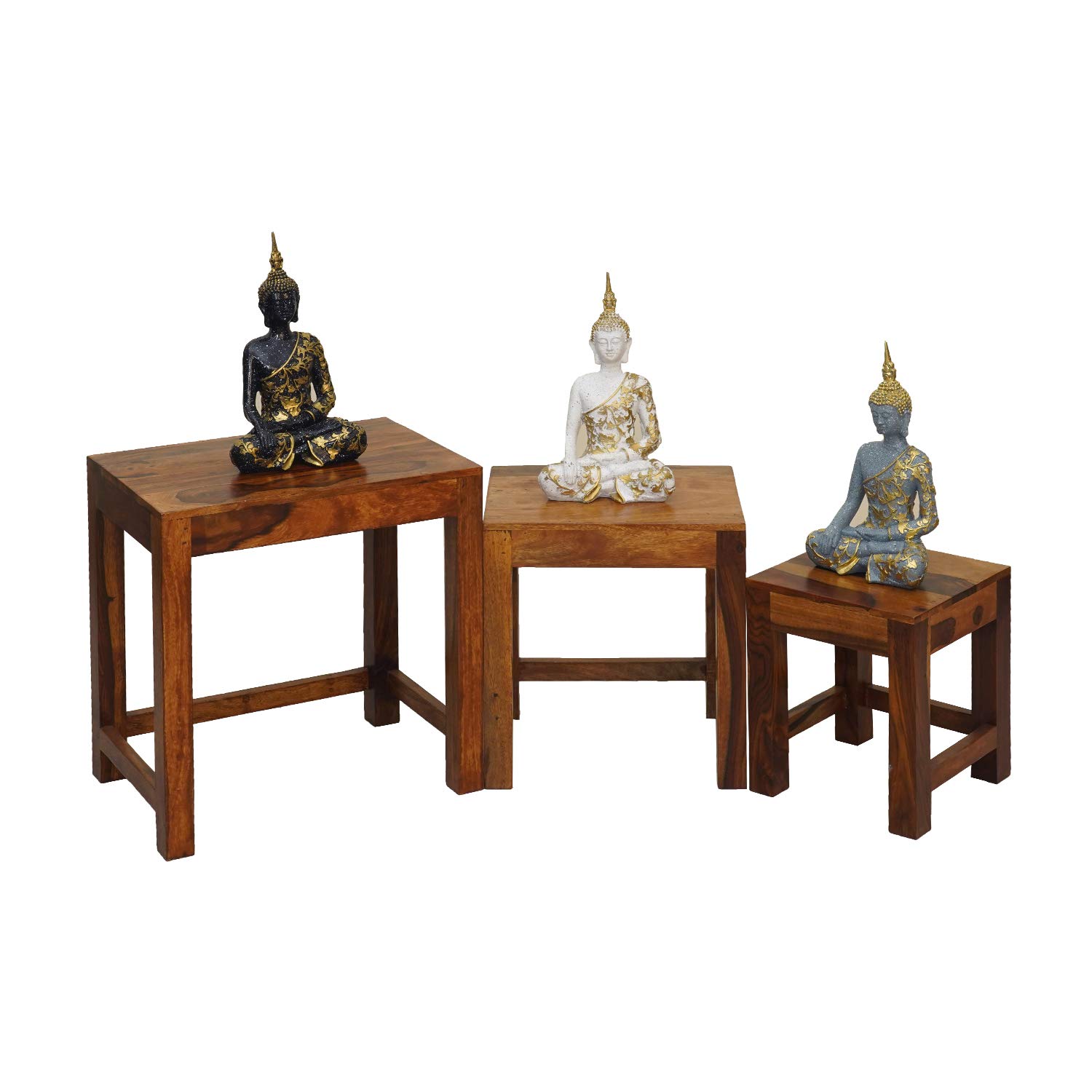 AMALTAS Nested Table Set of 3 STOOLS,Sheesham Wood Stools