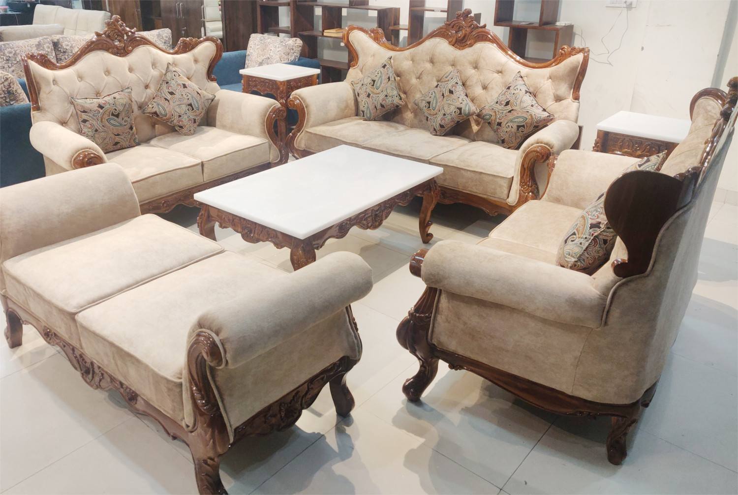 Amaltas Pure Sagwan Teak Hand Carved Sofa