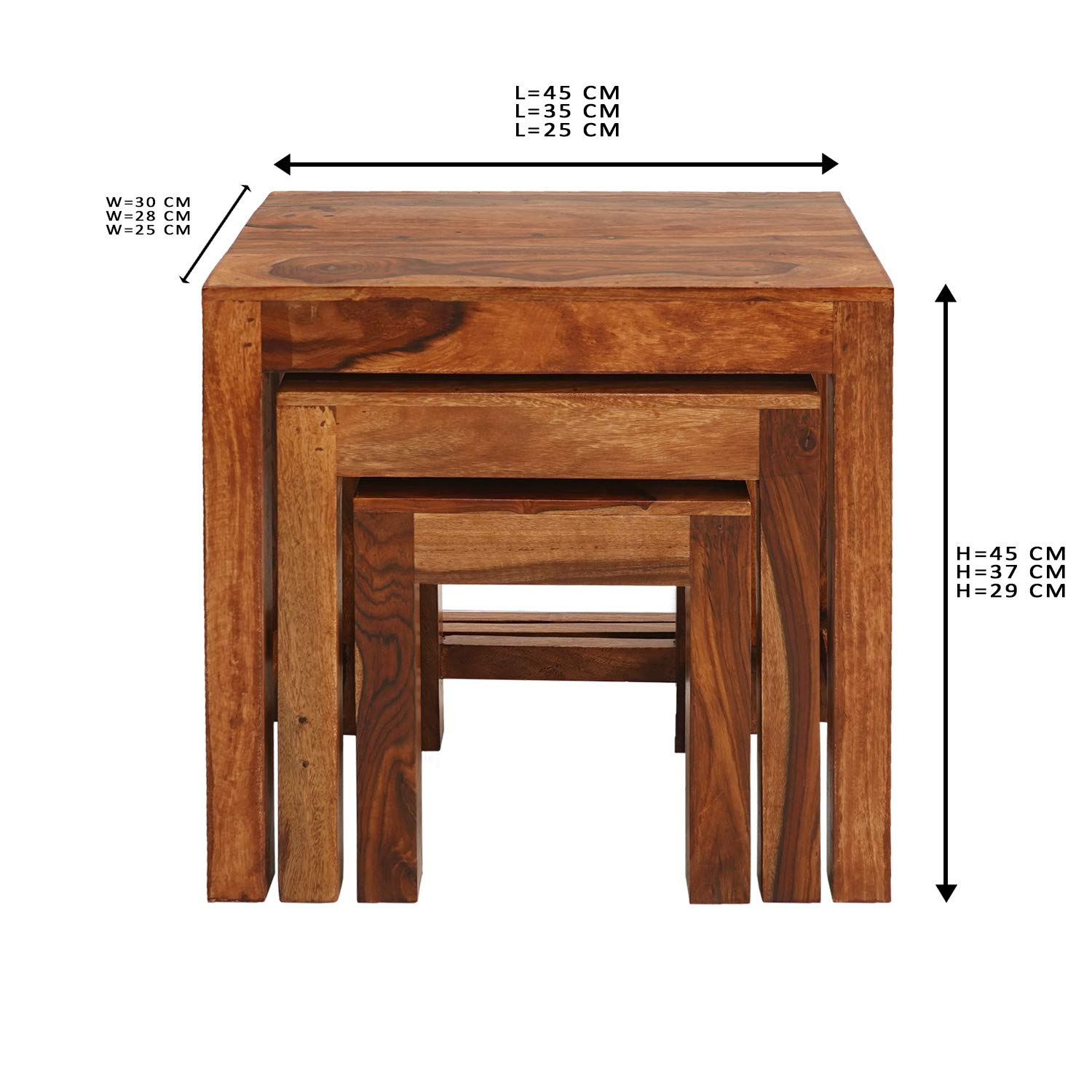 AMALTAS Nested Table Set of 3 STOOLS,Sheesham Wood Stools
