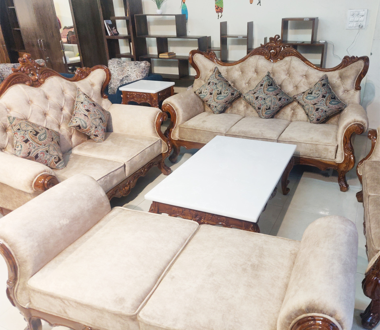 Amaltas Pure Sagwan Teak Hand Carved Sofa