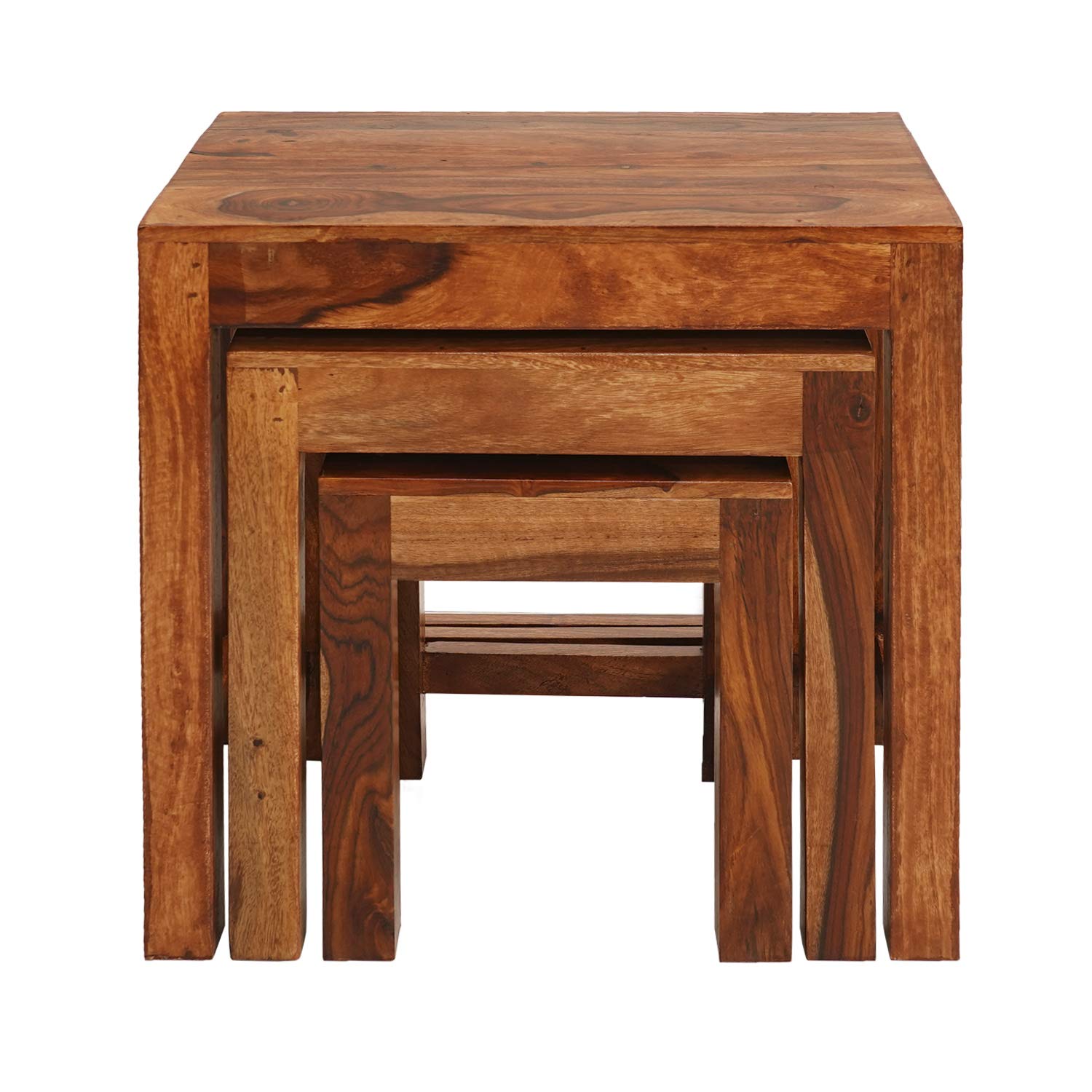 AMALTAS Nested Table Set of 3 STOOLS,Sheesham Wood Stools