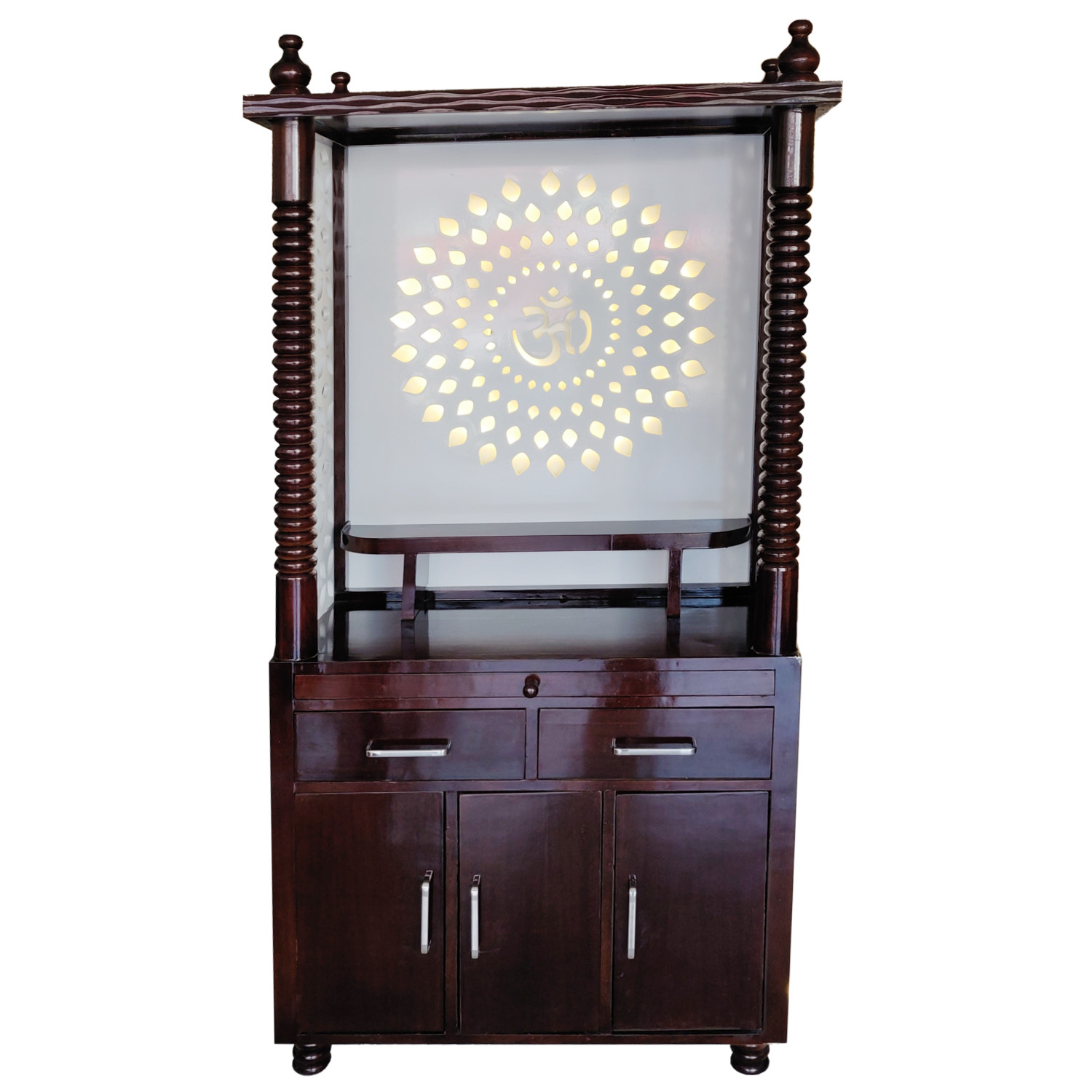 Amaltas Temple with Jali Cutting Lights and Storage