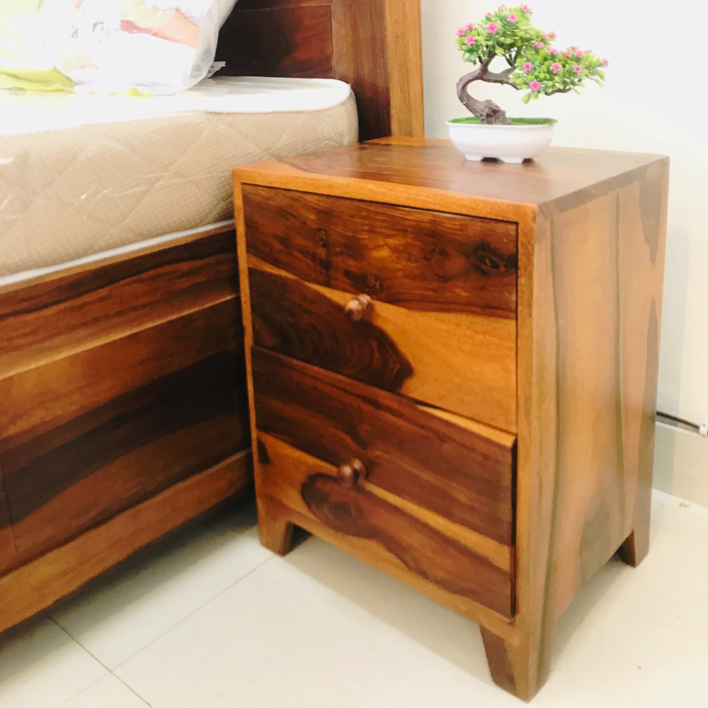 Amaltas Sheesham Wood Bedside Table Two Drawer