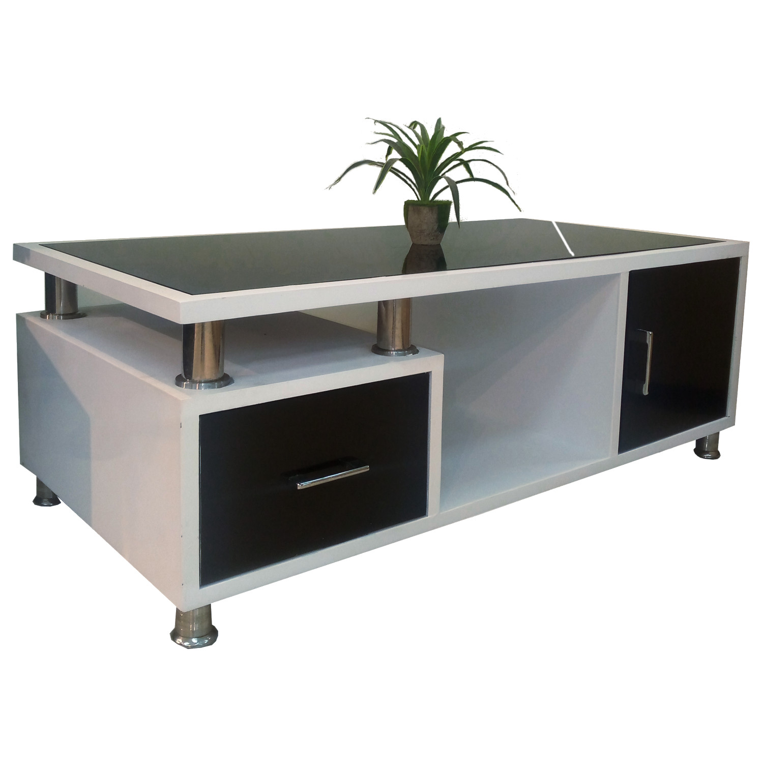 Amaltas Center Table with Drawer and Lacquered Glass Top