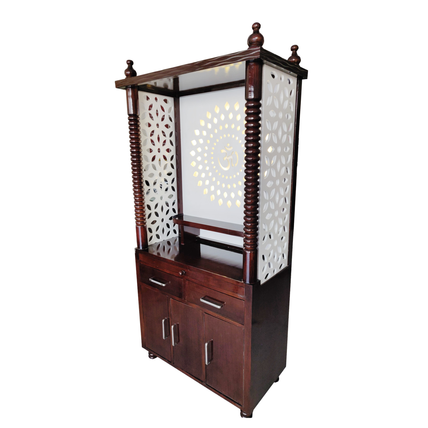 Amaltas Temple with Jali Cutting Lights and Storage